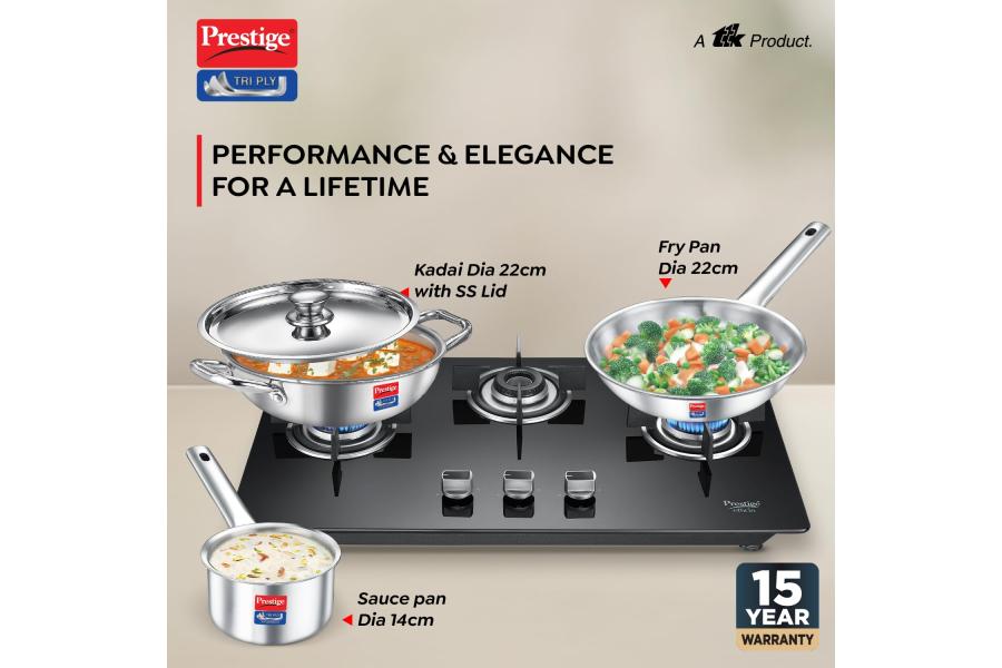 Prestige TRIPLY 4 Pc Cookware Set | TRIPLY Splendid | Fry Pan 22cm/1.9