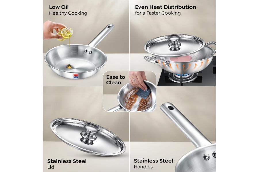 Prestige TRIPLY 4 Pc Cookware Set | TRIPLY Splendid | Fry Pan 22cm/1.9