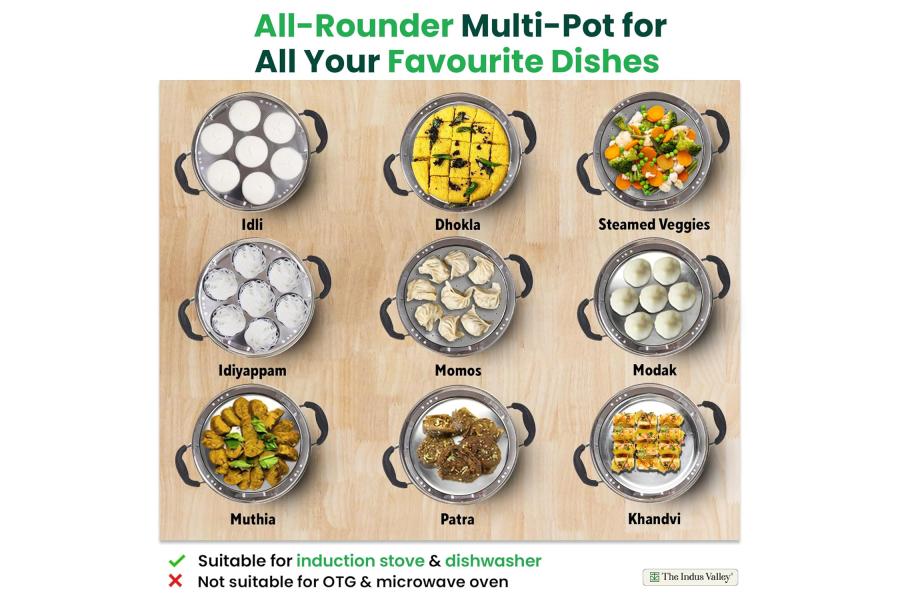 The Indus Valley Stainless Steel Idli Maker/Momo Maker/Multi Kadai