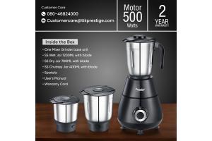 Prestige Apex 500W Mixer Grinder with 3 Stainless Steel Jars |
